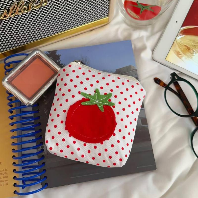 Portamonete Stile Pomodoro Pois Rossi Mini Portafoglio per Soldi Carino Stile Coreano Custodia per Rossetto Auricolari Borsette Borse
