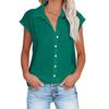 Women Casual Short Sleeve Shirt Summer Solid Color Lapel Top Single Breasted Blouse