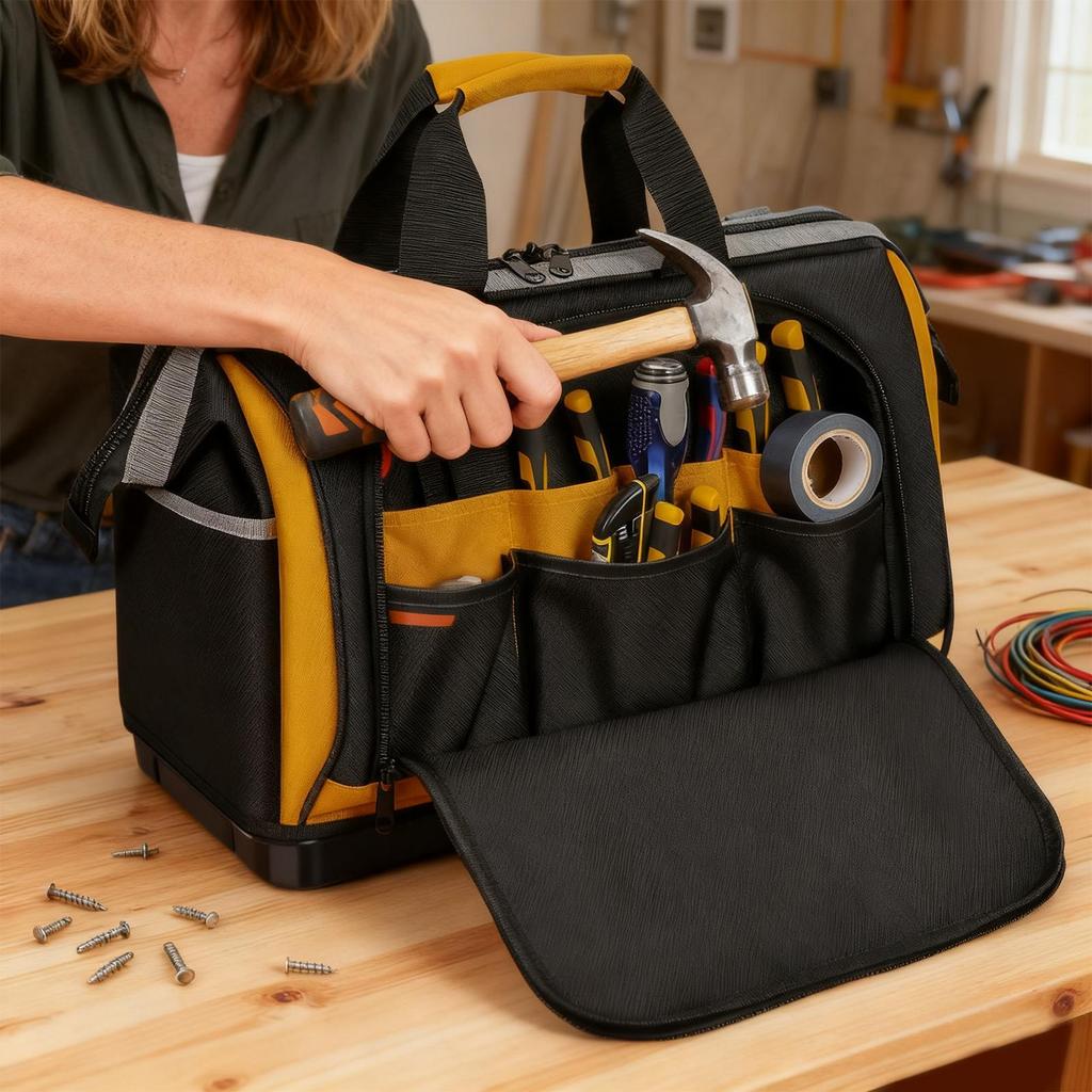 Tool Bag Multi-Pockets Electrician Caddy With Waterproof Hard Base Detailing Bag For Home Repairs Garage Storage bag