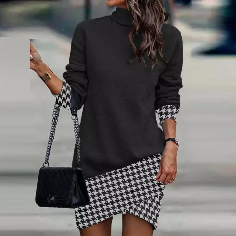 QICED Kadın Moda Sonbahar Kış Uzun Kollu Günlük Elbiseler