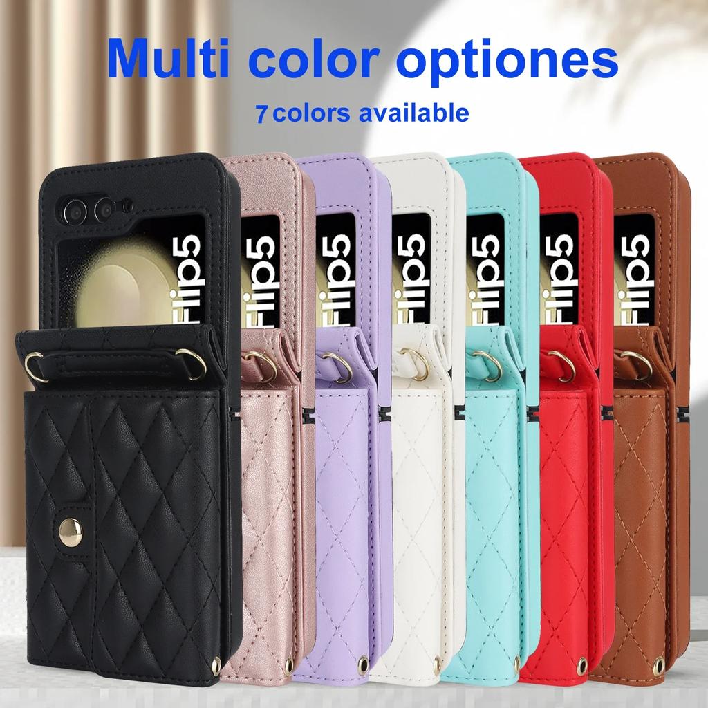 Crossbody Bag Leather Phone Case For Samsung Galaxy Z Flip 5 4 3 5G Long Lanyard Wallet Card Cover