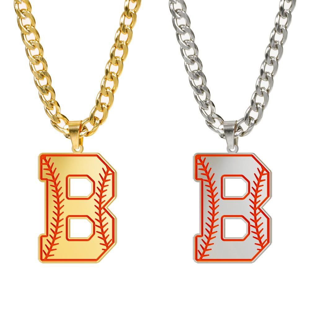 

Punk Men Baseball Letter Pendant Necklace Stainless Steel Cuban Chain Alphabet Necklaces Hip-hop Lucky Name Jewelry Gift Silver Color&60cm