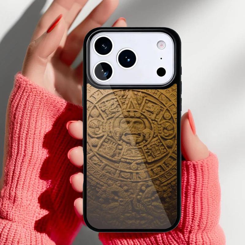 Mayan Calendar Wood Pattern Phone Case for iPhone 17 16 15 14 13 Pro Max Back Cover for 12 11 Pro Coque