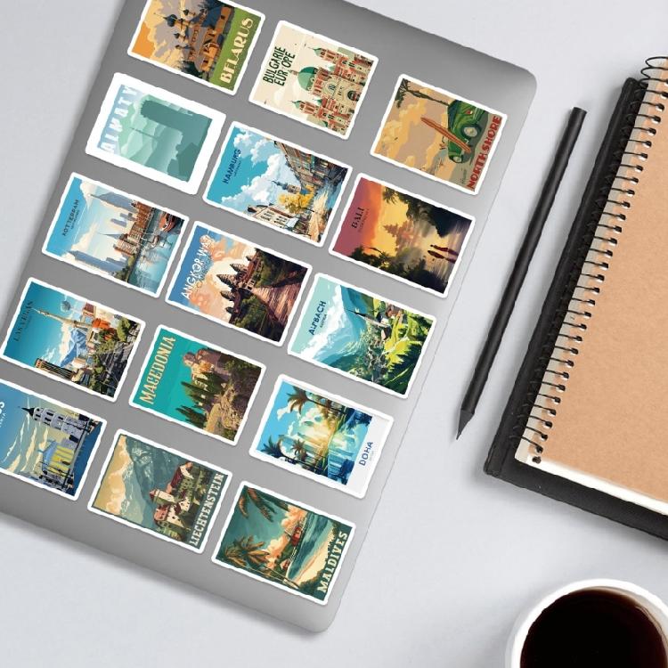 50Pieces Reusable Global Landmark Sticker World Landmark Sticker Set For Scrapbooking Decoration And School Supplies