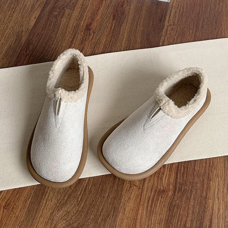 One Pedal Doudou Shoes, Women's Soft-soled Fluffy Shoes, Non-slip Snow Shoes, Winter Velvet Warm Flat-soled Two Cotton Shoes