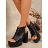 Women's Summer Peep-Toe Chunky-Heel Platform Sandals With Open-Heel Detail, Nightclub Style.