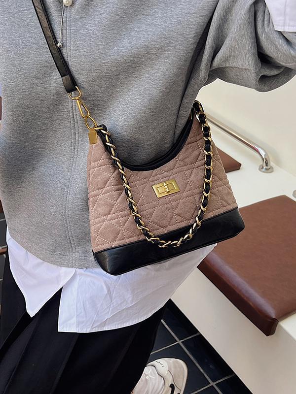 Retro Diamond Suede Crossbody Bag - Women's Versatile Color Block Shoulder Bag 2025