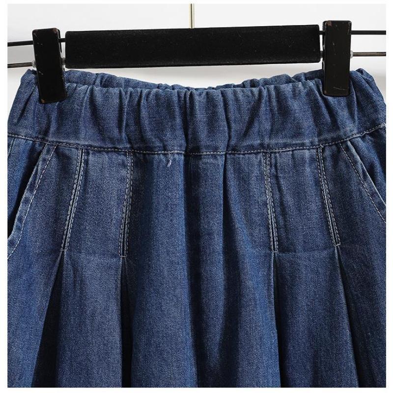 Ladies' Trousers Big Size Women's Denim Shorts Wide-legged Thin Section A Word Skirt Trousers Female Summer Thin Cover Belly Five-minute Trousers