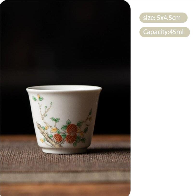 1 ks čínský retro ručně vyráběný keramický čajový šálek s ručně malovaným květinovým vzorem, čajová miska s kravatou, čajová sada Guanyin Pu'er, porcelánový čajový šálek 45ml