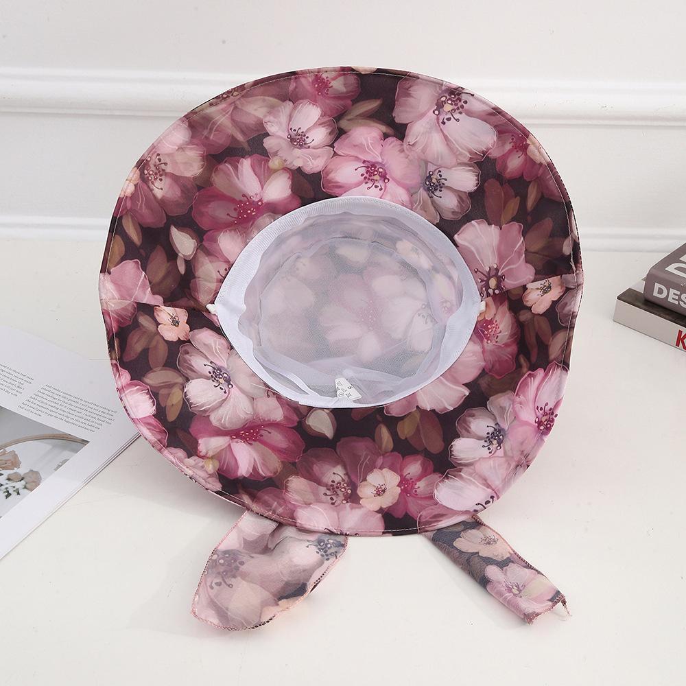 Summer Wide Brimmed Sun Hat Outdoor Sun Protection Fisherman Hat Printed Lace Up Sun Hat