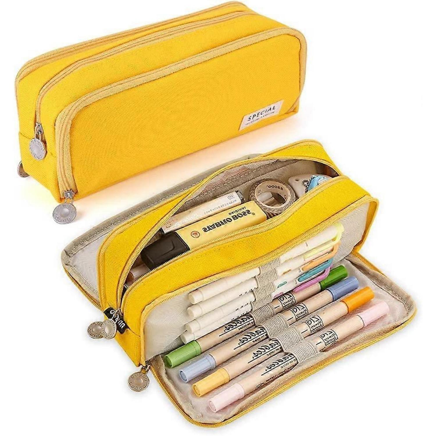

Большой пенал с 3 отделениями, вместительная сумка для карандашей и ручек для девочек и мальчиков, переносная сумка для хранения канцелярских принадлежностей для офиса и школы, косметичка для студентов жёлтый