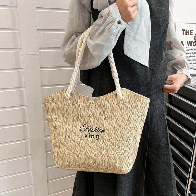 Large Capacity Fashion Woven Letter Tote Bag Summer New Trend Shoulder Armpit Bag Women's Casual Commuting