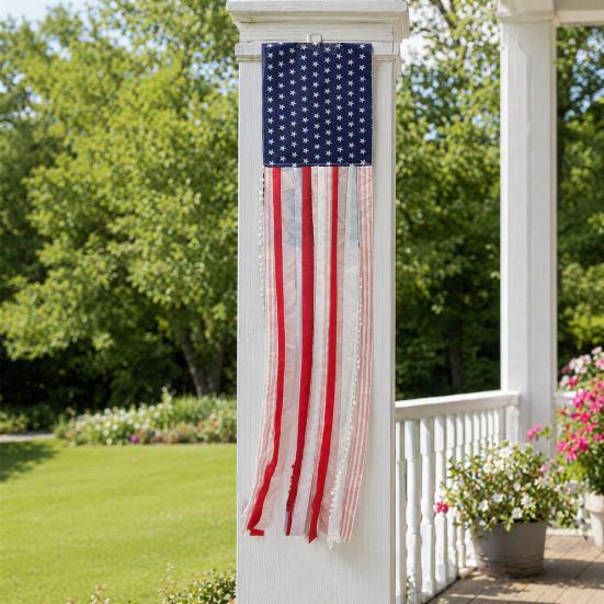 Patriotic Decorations Wreath & Flag Banner, 3D Star Hanging Ornaments for Front Door, Weatherproof Porch Hanging, Outdoor Wall Sign for Independence