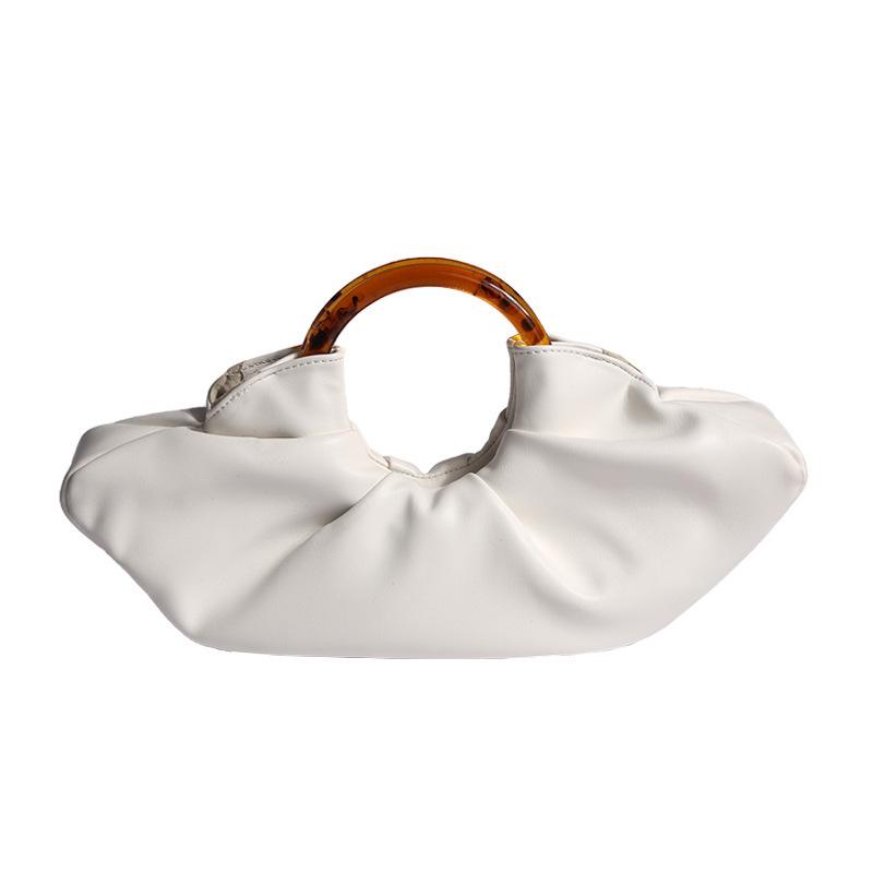 Small Niche Cow Horn Bag, Internet Celebrity, Same Acrylic Ring Handbag, Women's Pleated Cloud Bag, Hand-held Dumpling Bag