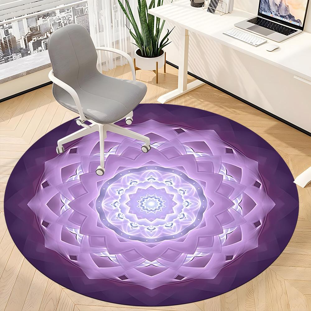 1pc Purple Mandala Pattern Chair Carpet for Office Non Slip, Machine Washable Rug for Office, Room Holiday Decor for Christmas, Birthday Polyester