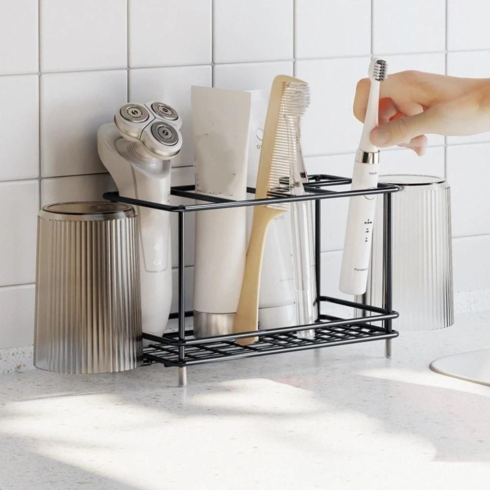 Non-Slip Toothbrush Holder Carbon Steel Electric Toothbrush Stand Toothpaste Shelf  Desktop