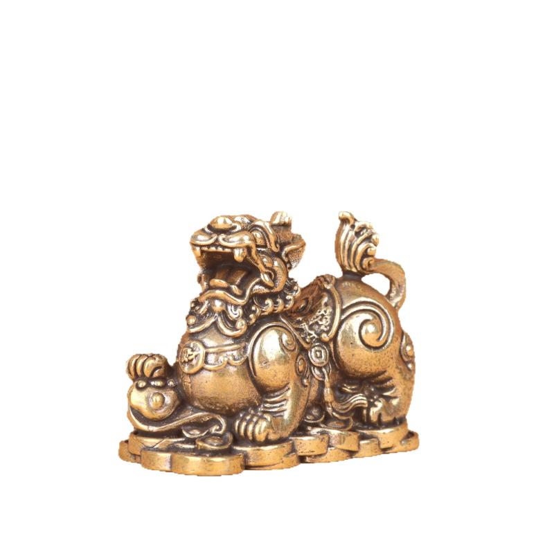 Aged Finish Pure Brass Lion Ingot Vintage Ornament Antique Style Solid Brass Collectible Figurine for Home Living Room Decor Gift