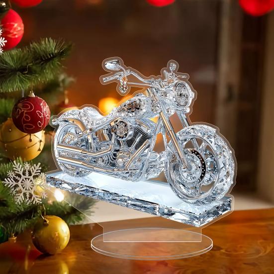 Faux Crystal Acrylic Motorcycle Ornament 2D Flat Clear Motorbike Table Sign with Base Home Office Desktop Bookshelf Decoration