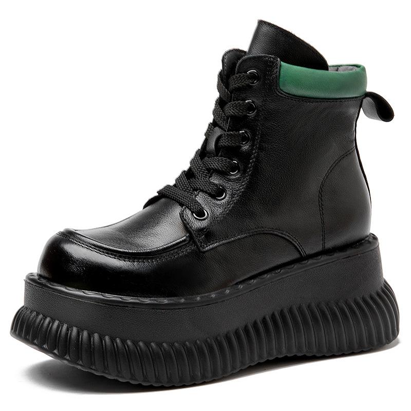 Fashion GKTINOO Genuine Leather Thick Sole Lightweight Boots 2025 Autumn Winter New Vintage Versatile Lace Up Cowhide Short Boots