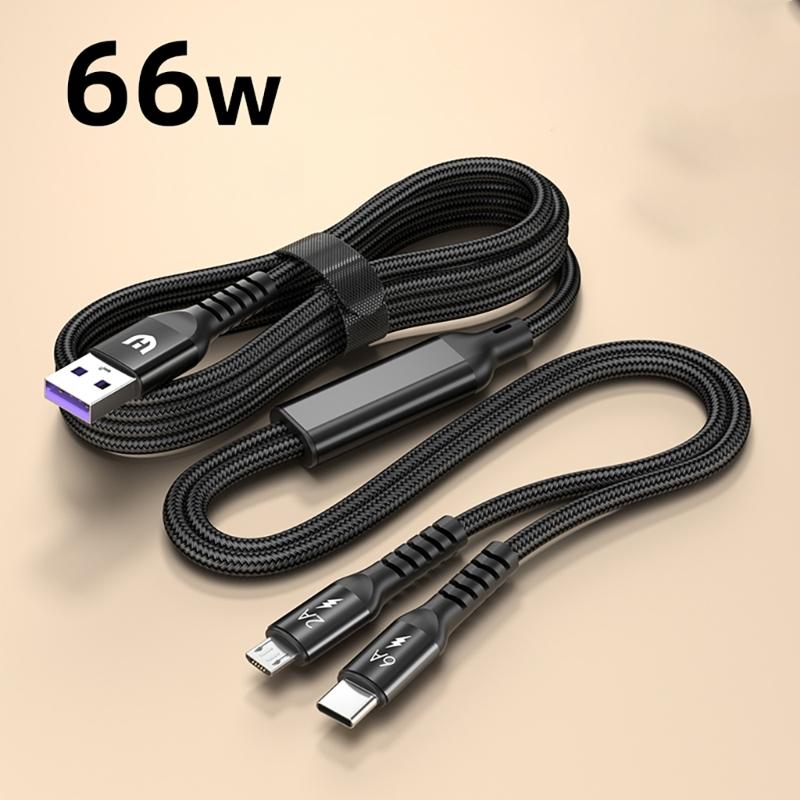 2 In 1 USB Charging Cord Wire Nylon Weaving with USB 5Pin and Type C Output Connectors for Phones Tablets Laptops