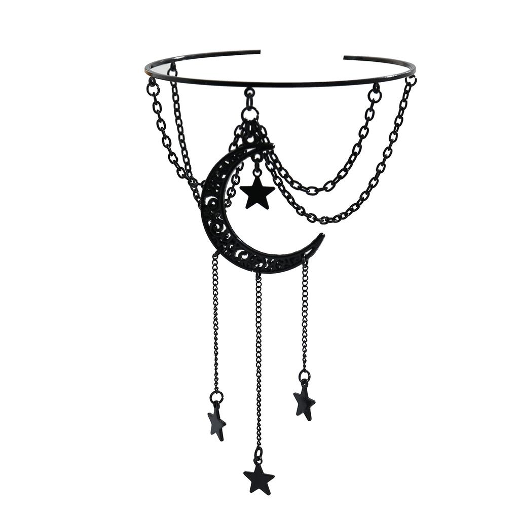 Gothic Hollow Moon Star Pendant Upper Arm Bracelet Punk Black Metal Tassel Open Arm Bracelet Women's Hip Hop Bangle Jewelry