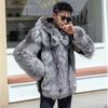 New Men's Hooded Jacket Fashion Light Luxury Silver Fox Hair Coat Thickened Warm Temperament Fur Sweater