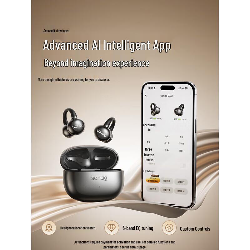 SANAG Z60S Ear-Clip AI Bone Conduction Wireless Headset