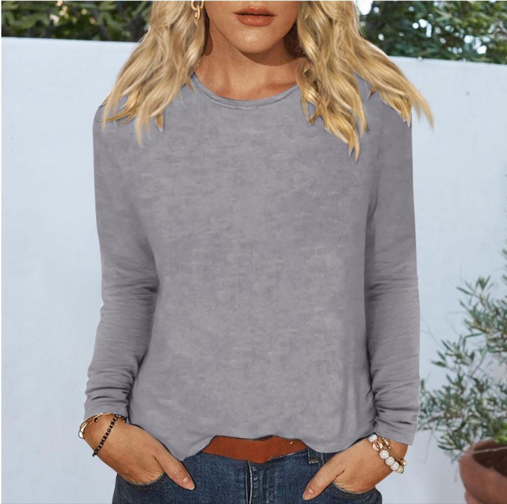 

New Women s Daily Casual Long Sleeve Solid Color Crew Neck T-Shirt Top 3XL світло-сірого кольору
