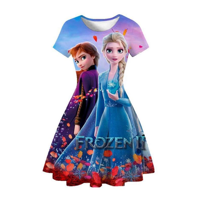 Children'S Skirt Princess Dress 2D Digital Printing Short Sleeve Girls Dress