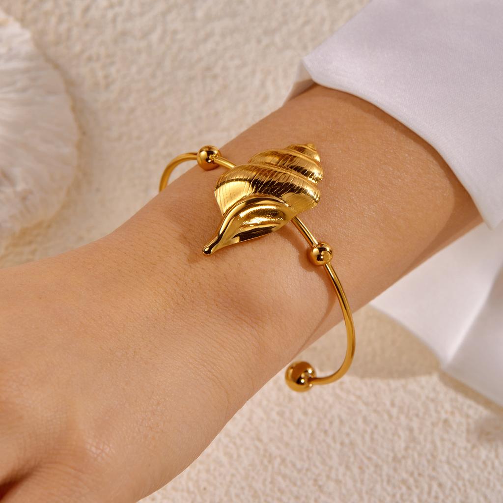 Vacation Style Stainless Steel Cuff Bangle for Women Gold Color Adjustable Conch Octopus Turtle Bracelet Beach Party Jewelry