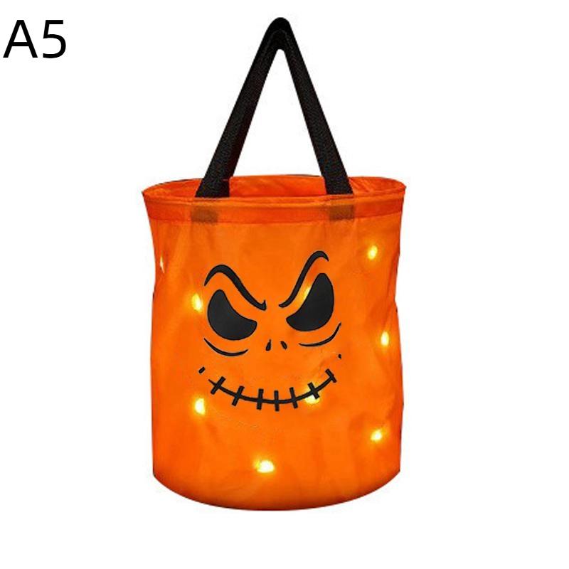 

Halloween Pumpkin Tote Bag Led Light Up Handle Reusable Trick Or Treat Candy Bag For Kids Party Decor Gift Present