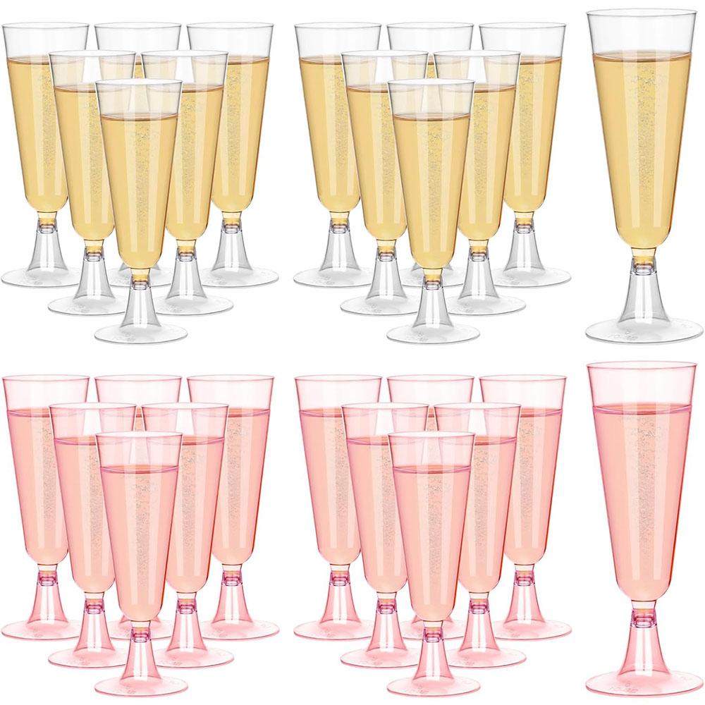 50/25 Champagne Glasses Disposable Cocktail Glasses Plastic Red Wine Glasses Tall Glasses Gold Powder Martini Glasses Party Bar