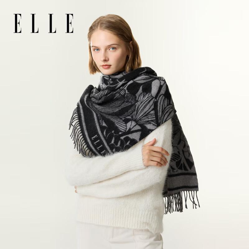 ELLE Women's 100% Merino Wool Jacquard Scarf
