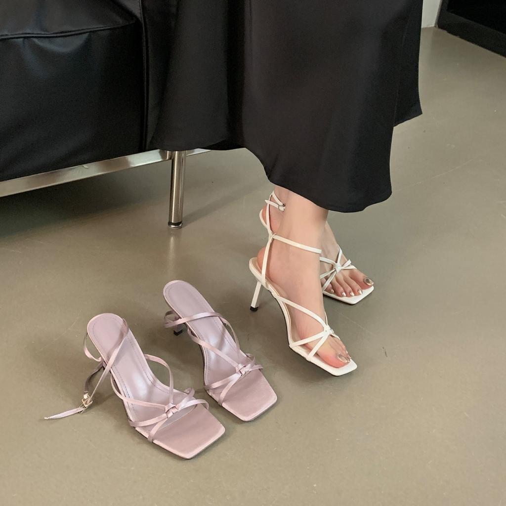 Design Sense Niche French Roman Sandals Women's Shoes 2025 Spring and Summer Silver Fairy Sandals with Skirt High Heels