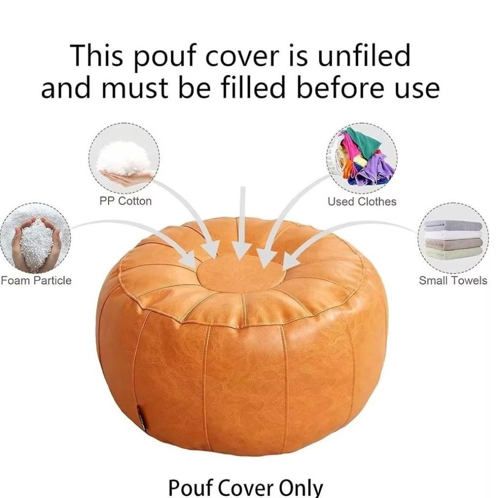 Runde Sitzkissenhülle Ungefüllter Kürbis-Hockerbezug mit großem Fassungsvermögen Kunstleder Minimalistische Aufbewahrungs-Beinbank Kleideraufbewahrung