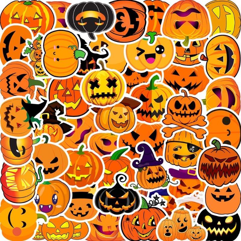 

50pcs Halloween Pumpkin Theme Stickers, Vinyl Waterproof Holiday Party Stickers, Kids and Youth Adult Party Favors Gifts