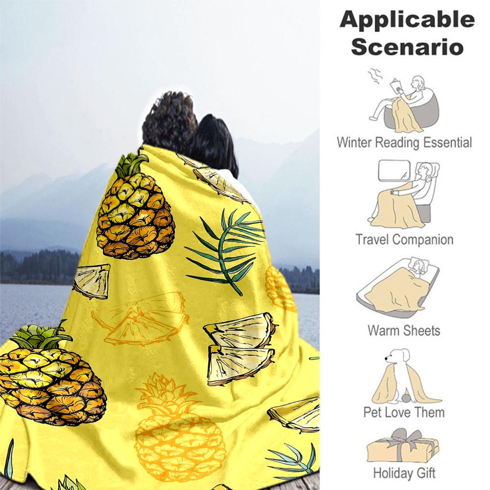 1pc Pineapple Fruit Outdoor Flannel Blanket Soft Warm All-Season Throw for Sofa Bed Car Camping Office, Cozy Gift Idea1139S