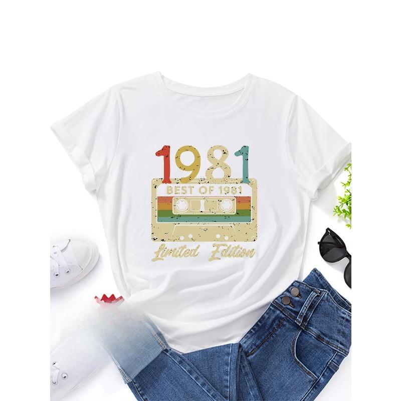 Женская винтажная футболка с ретро-графикой в виде кассетной ленты 1981 года, европейский размер - Ограниченная серия, футболка  80s Nostalgia S белый