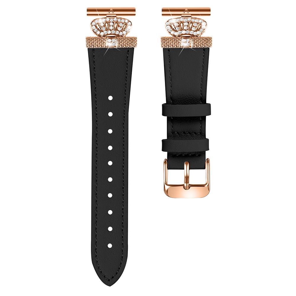 

For Huami Amazfit Youth Edition 20mm Cowhide Replacement Band Crown Design Strap with Rose Gold Buckle Black