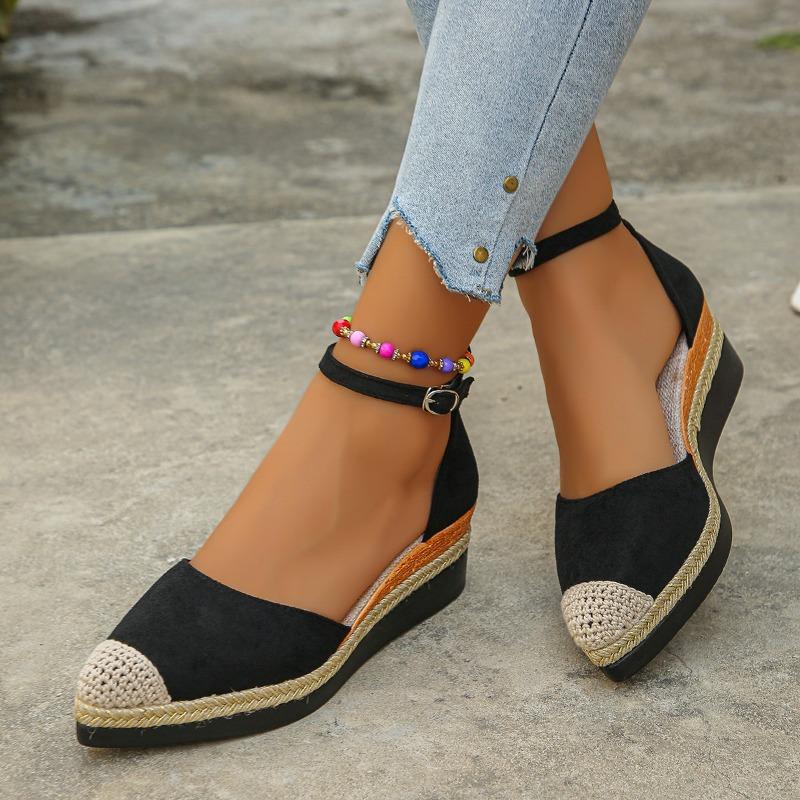 Fashion New Summer Straw Woven Baotou Wedges Round Toe Shallow Mouth Heightened Breathable Platform Canvas Fisherman Sandals