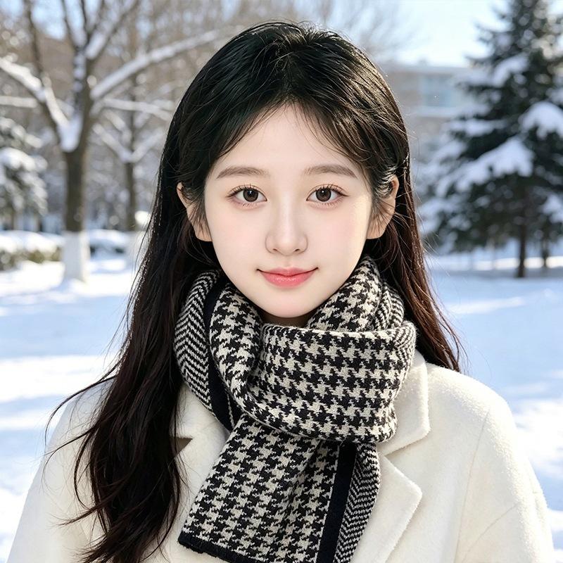 New Korean version classic thousand bird grid double-sided scarf women's autumn winter warm fashion knitted scarf versatile windshield