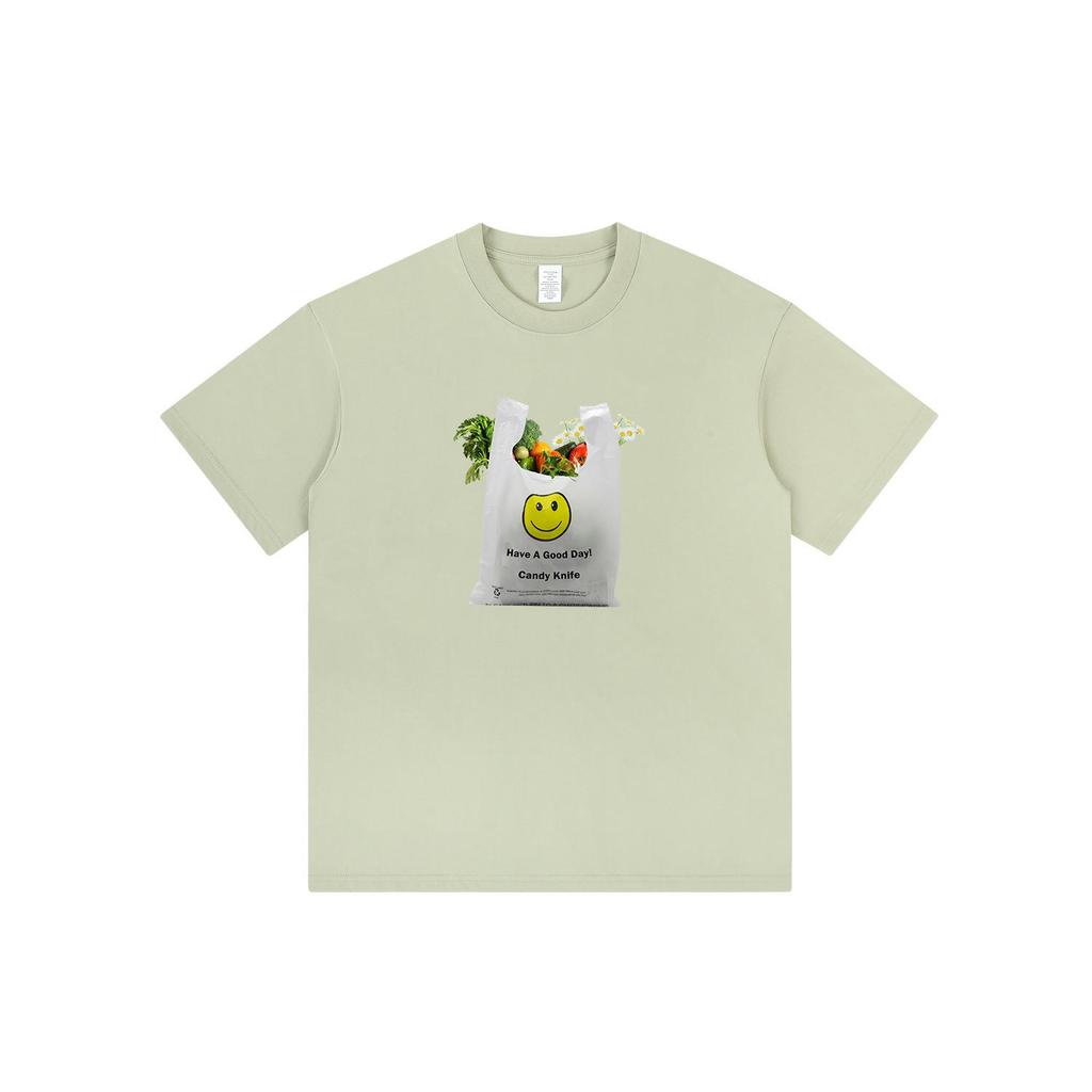 Unisex Summer Cotton Crew Neck T-Shirt with Plastic Bag Print, Casual Loose Plus Size Tee