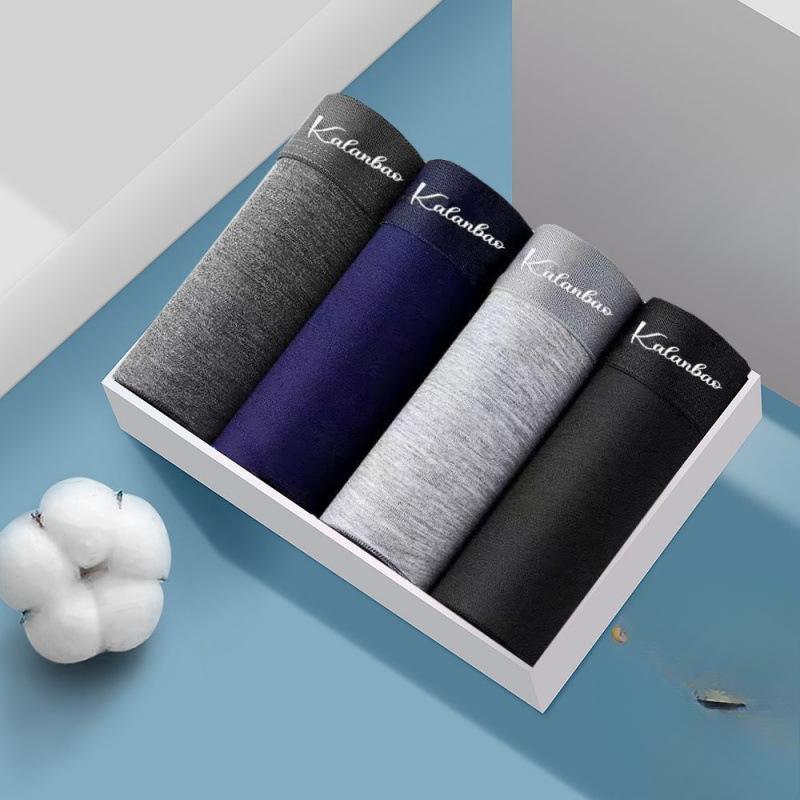 4pcs Men's Underwear Printed Four Cornered Pants Breathable Plus Size Men's Flat Cornered Pants Boxer Brief