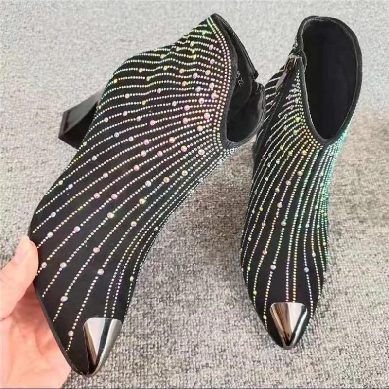 Fashion Fashion Women's Boots Luxury Rhinetstone Ankle Boots 2025New Pointed High-heeled Boots for Women Casual Chelsea Boot Botas Mujer