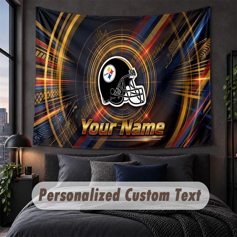 Custom Name Text Tapestry,Pittsburgh Steelers Decorative Wall Hanging, Background Tapestry For Home Bedroom