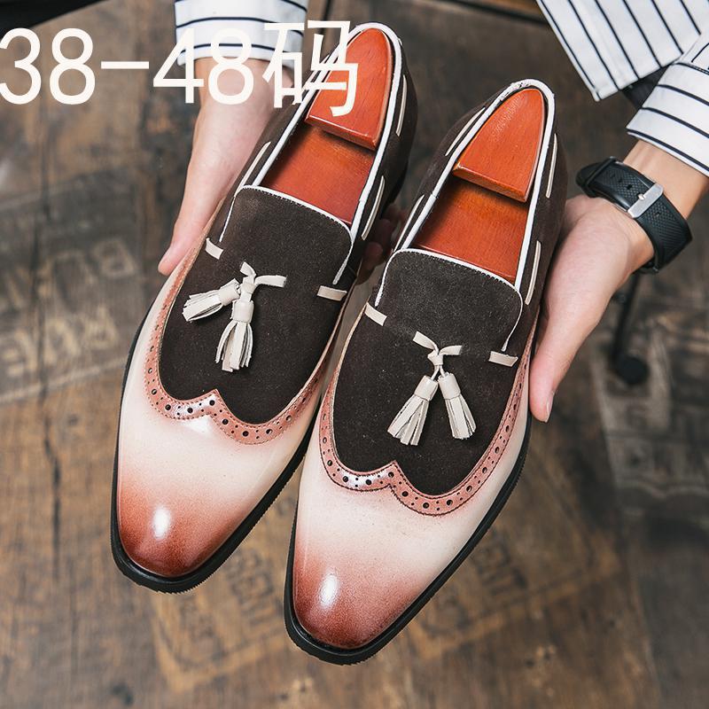 

2025 leather shoes men s spring dress men s casual large size shoes men s British groom Brock leathershoes 38 бежевый