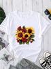(Asian Size) Watercolor Sweet Flower Short Sleeve T-shirts Print O-neck Fashion Female Casual Women's Top T Clothing Graphic Tee