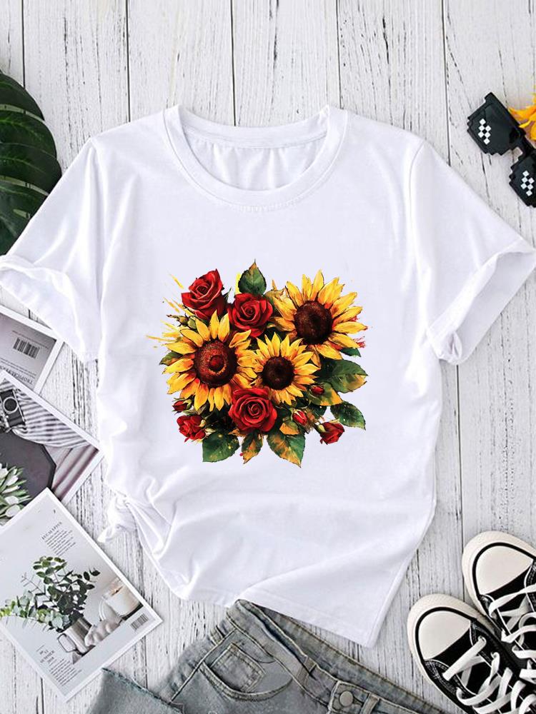 (Asian Size) Watercolor Style Trend Short Sleeve T-shirts Print O-neck Fashion Female Casual Women's Top T Clothing Graphic Tee