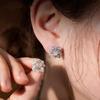 Elegant Flower Earrings with Simulated White Chalcedony and Full Diamonds for Women Minimalist Luxury Ear Jewelry
