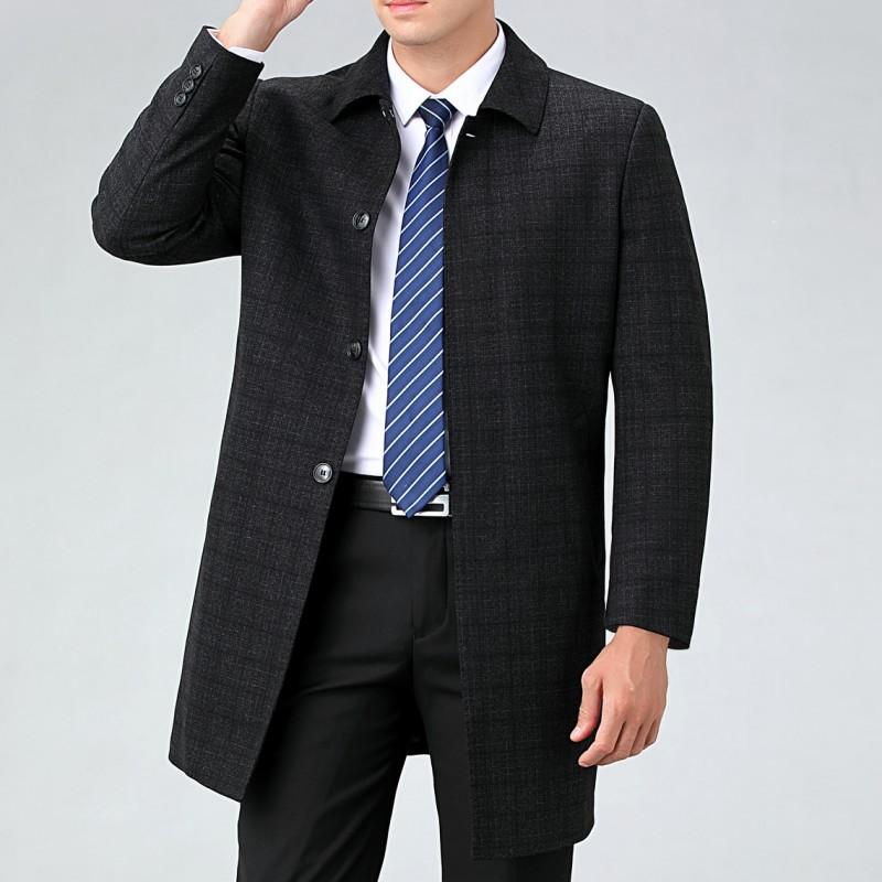 High-end Mid-length Cashmere Windbreaker Spring and Autumn New Wool Lapel Coat Middle-aged Men's Business Casual Large Size